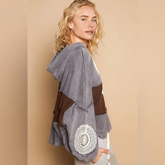 #291 FIRM CLOSEOUT New! Pol Heavyweight Cotton Sweatshirt wCrochet - Picture 2 of 3